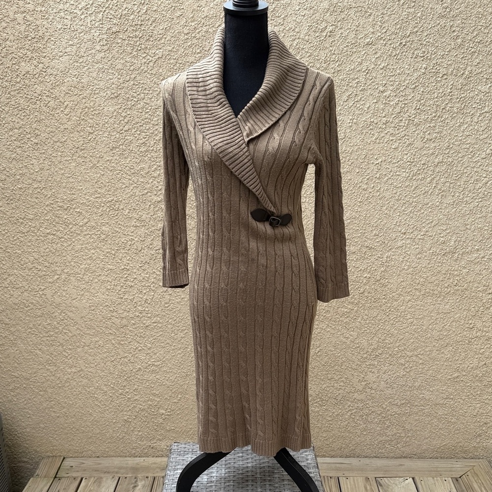 Calvin Klein Tan Long Sleeve Sweater Dress